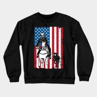 Distressed Cowboy Roping USA American Flag Crewneck Sweatshirt